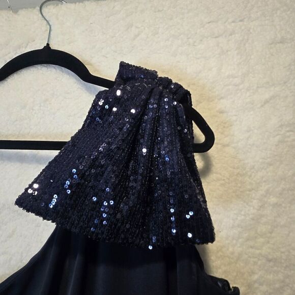 Lauren Ralph Lauren Prom Dress Evening Gown Navy Blue Oversized Sequin Bow Event - Picture 5 of 7